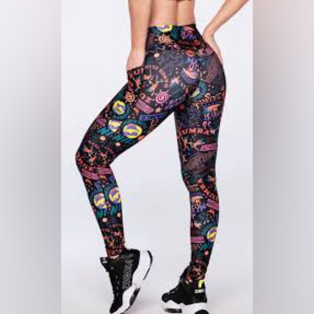 Zumba Women’s High-Waisted Leggings Size Large Colorful Dance Print